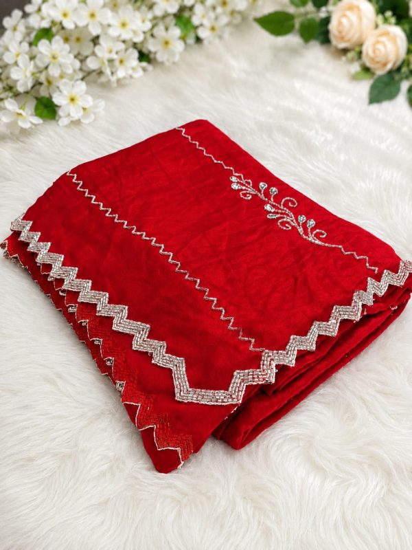 Premium Red Designer Embroidered Saree with Silver Border